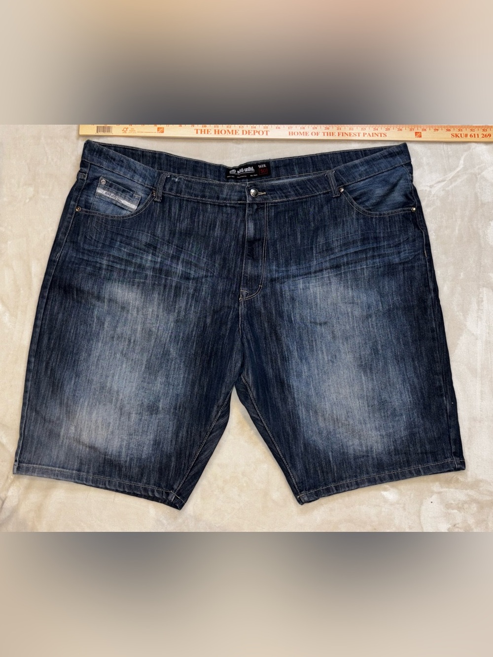 Men's Washed Dark Blue Denim Jean Shorts - Casual Five-Pocket
